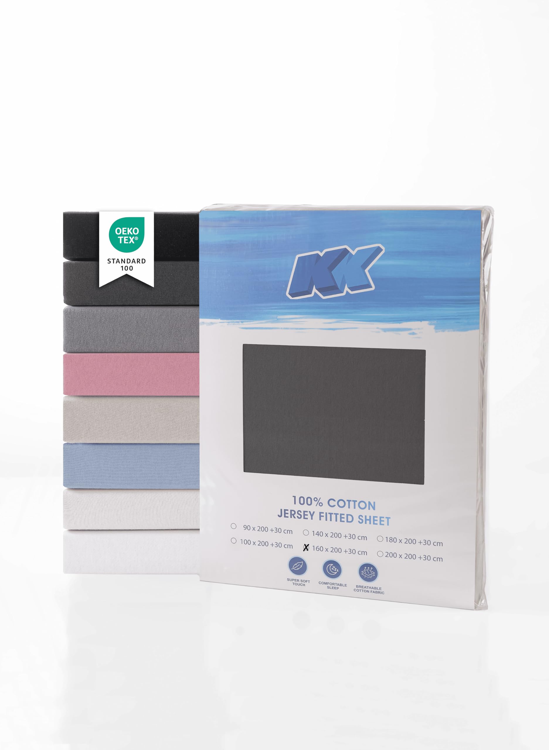 Jersey Spannbettlaken/Bettlaken 100% Baumwolle, elastisch & weich atmungsaktiv & pflegeleicht Oeko-Tex Standard 100 Zertifiziert (anthrazit, 160x200+30 cm)