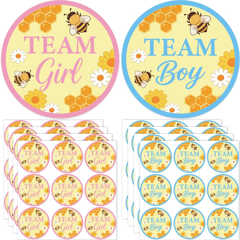 PRESSINART 100Pcs Gender Reveal Stickers Bee Theme 2 Inch Daisy Honeycomb Design, Team Boy and Girl Bee Stickers Round Self Adhesive Labels for Party Voting Games Gift Packaging Envelope Seals Decor