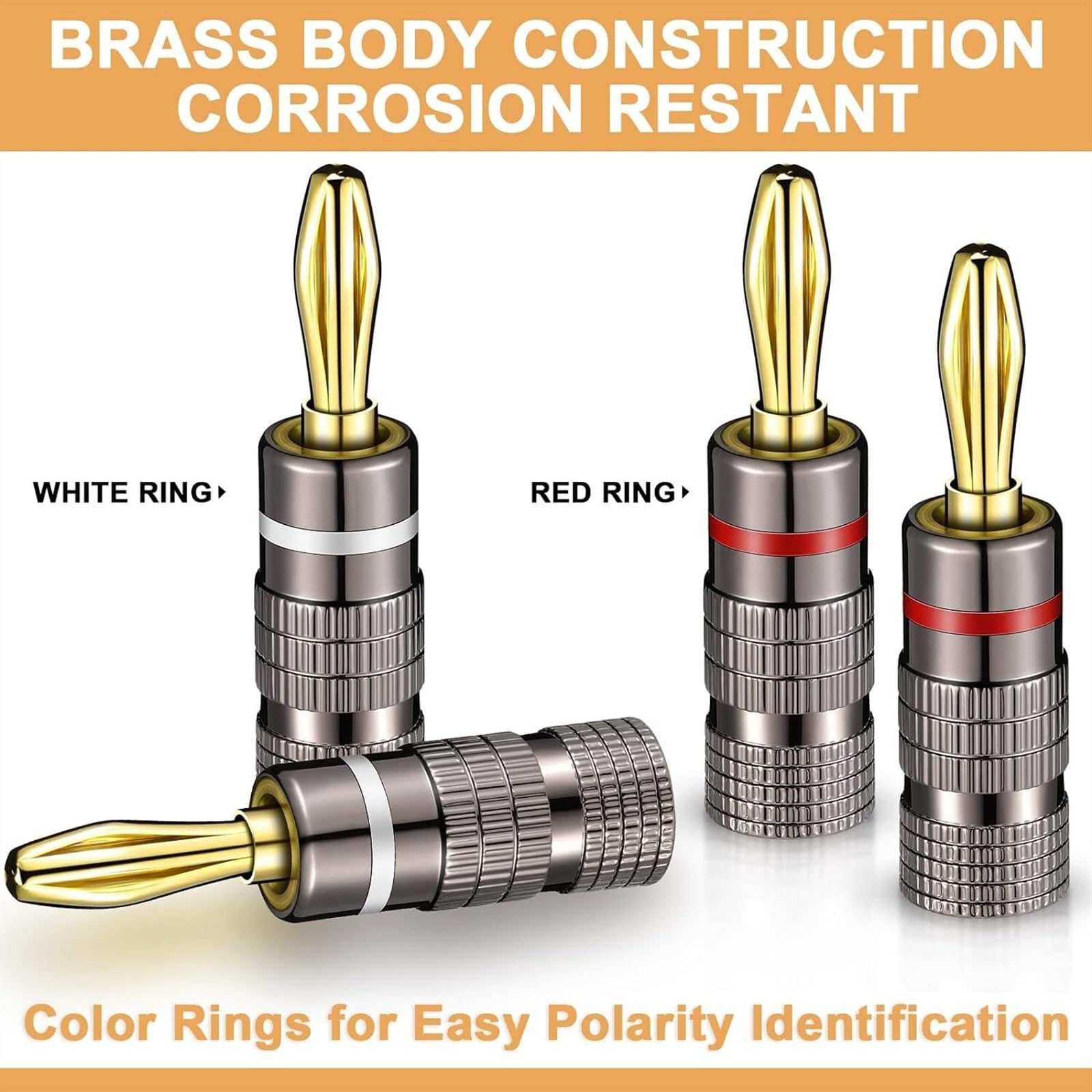 Conectores Banana de Altavoz de Audio chapados en Oro de 24 Quilates con Conector Macho de 4 mm(12 Pieces)