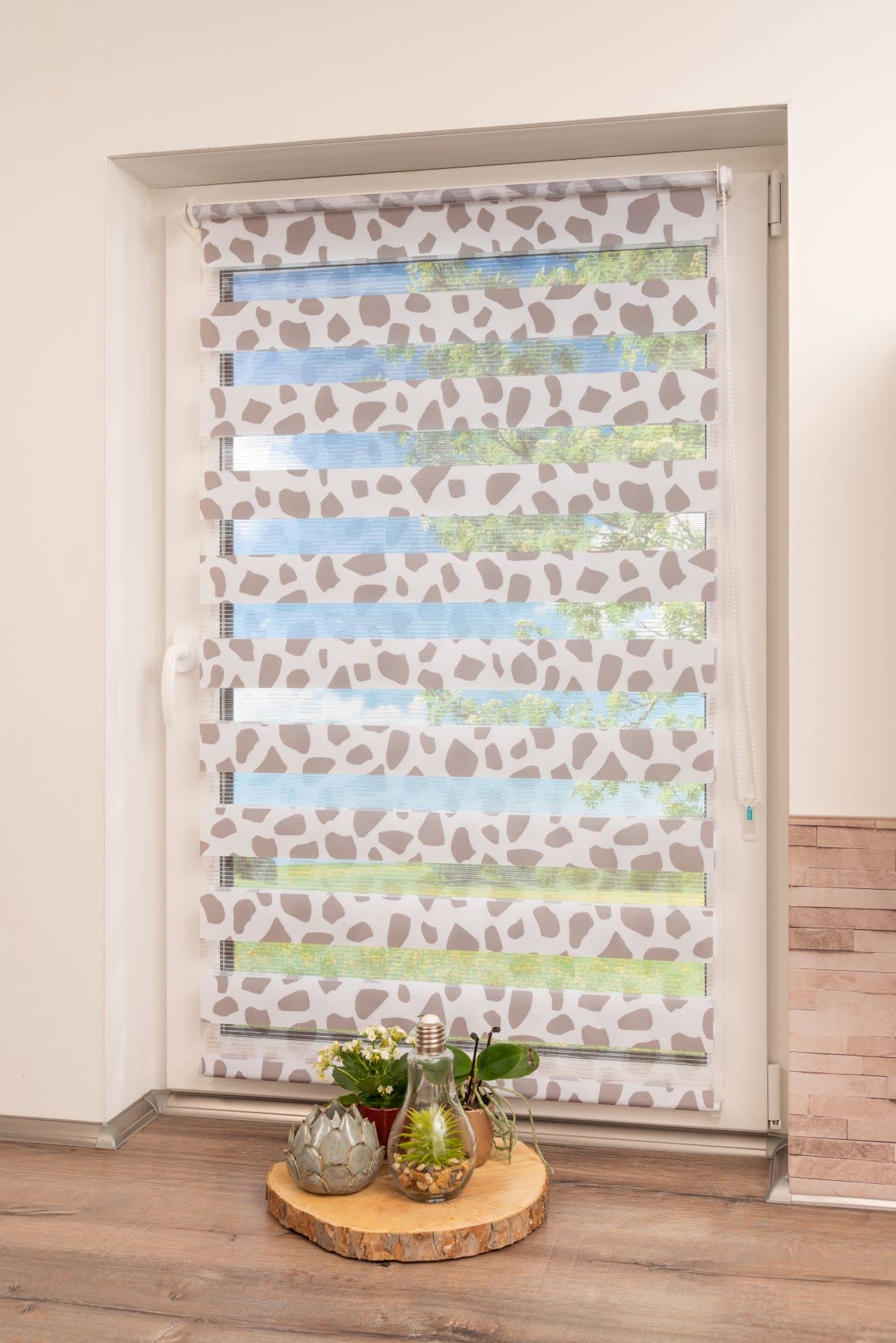 Khome K-Home Klemmfix Doppelrollo Madrid ohne Bohren Stein Taupe Bedruckt 40 x 150 cm (B x L) – Bild 3