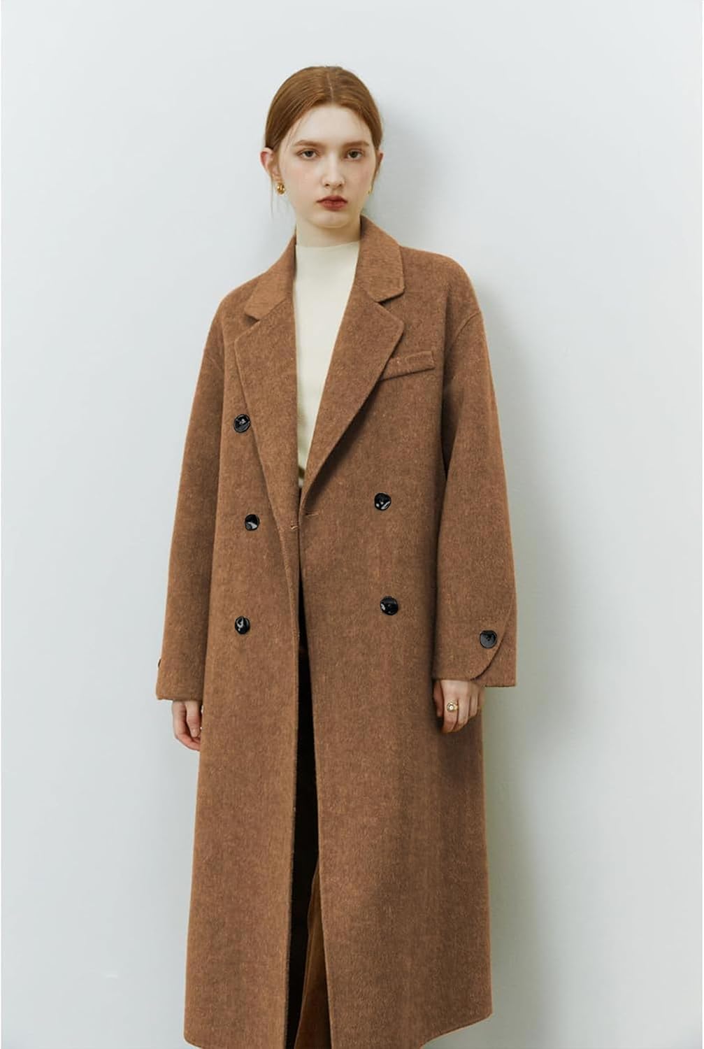 Peaceglad Womens Pea Coats Fall Long Trench Coat Double Breasted Button Down Lapel Belted Peacoat - Image 4