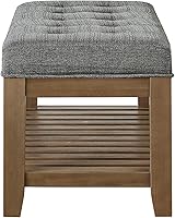 Vista 6 de 24KF Banco Otomano Grande Rectangular Tapizado con Capitoné de Tela de Lino, Banco Acolchado con Estante de Madera Maciza - Granito