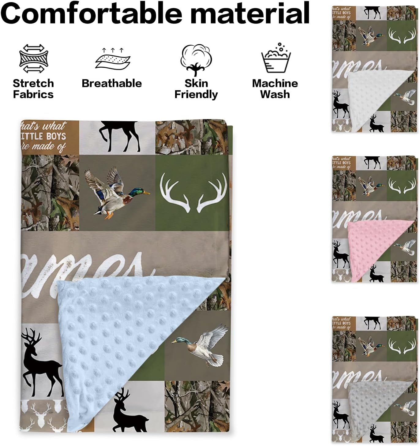 Personalized Baby Blankets for Boys Girls, Custom Name Multi-Grid Deer Baby Blanket, Soft Receiving Blanket for Newborns and Toddlers, Ideal for Baby Showers and Nursery Decor