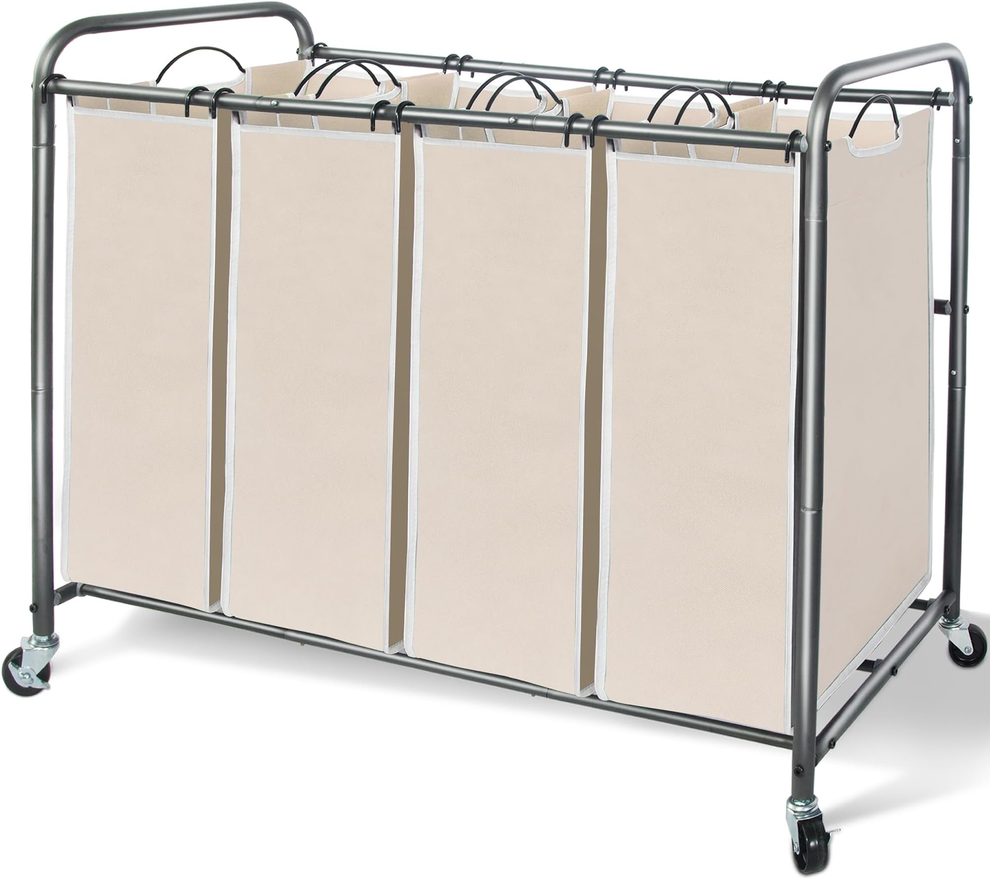 STORAGE MANIAC Laundry Sorter 4 Section, 47.8 Gal (181 L) Laundry Hamper with Wheels, Clothes Divider Basket Sorter, Clothes Separator Hamper Cart with Wheels and Removable Bags, Beige