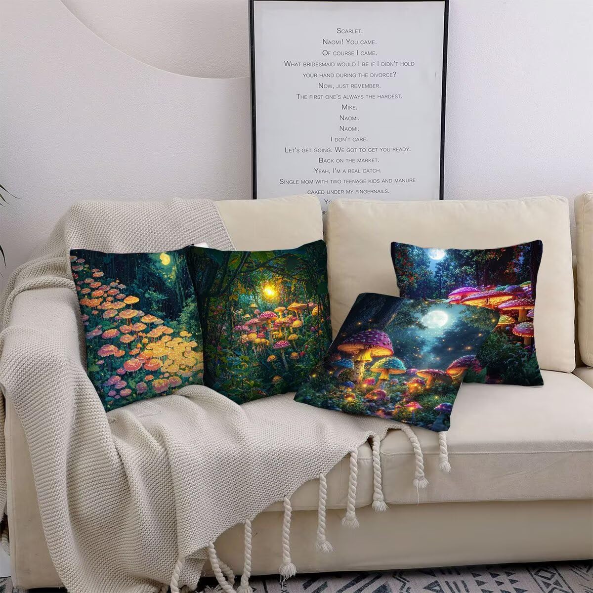 Poszewka na poduszkę 70x70 cm, zestaw 4 dekoracji wnętrz grzyby las sofa poduszki salon poszewki na poduszki welurowe do domu poduszki na zewnątrz meble ogrodowe poszewka na poduszkę d-368