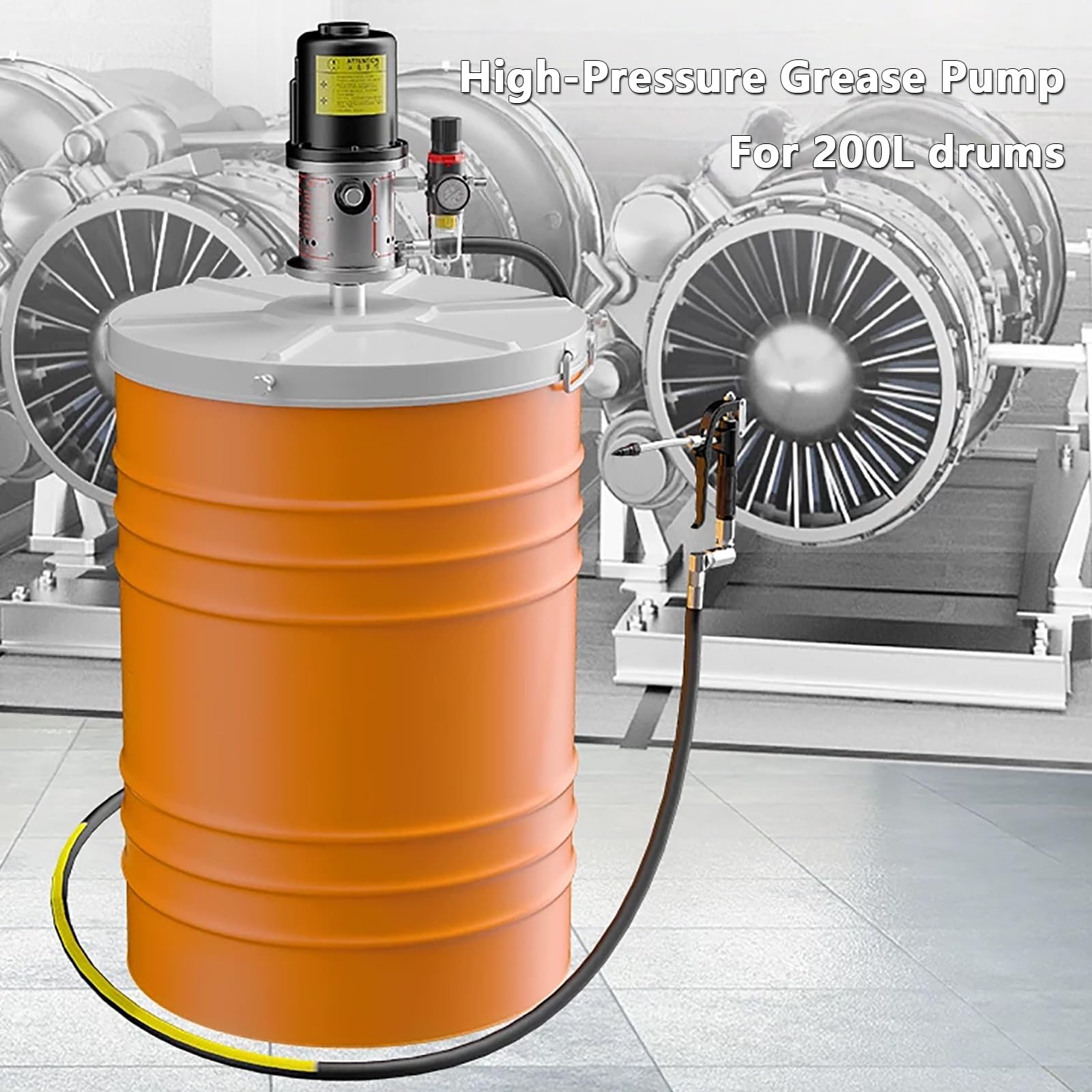 Bomba Lubricadora de Grasa Neumática de Alta Presión para Bidones | Portátil e Industrial, Relación de Presión 80:1, para Mantenimiento de Maquinaria Industrial
