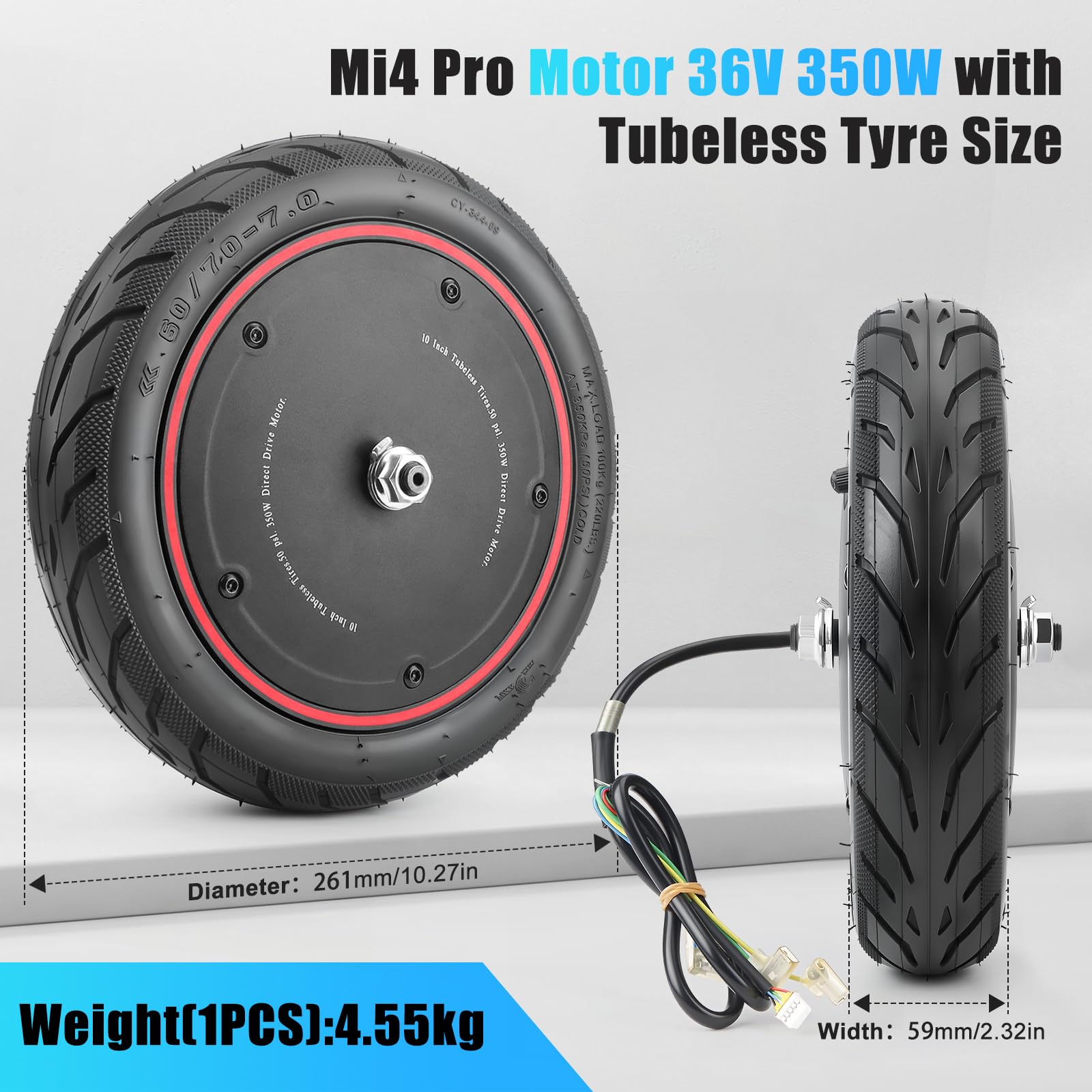 E Scooter Motor 36 V 350 W con neumático sin cámara 60/70-7.0 rueda completa para Xiaomi 4 Pro (1ª generación) Scooter eléctrico, motor de 36 V 350 W con repuesto de neumáticos Xiaomi 4pro
