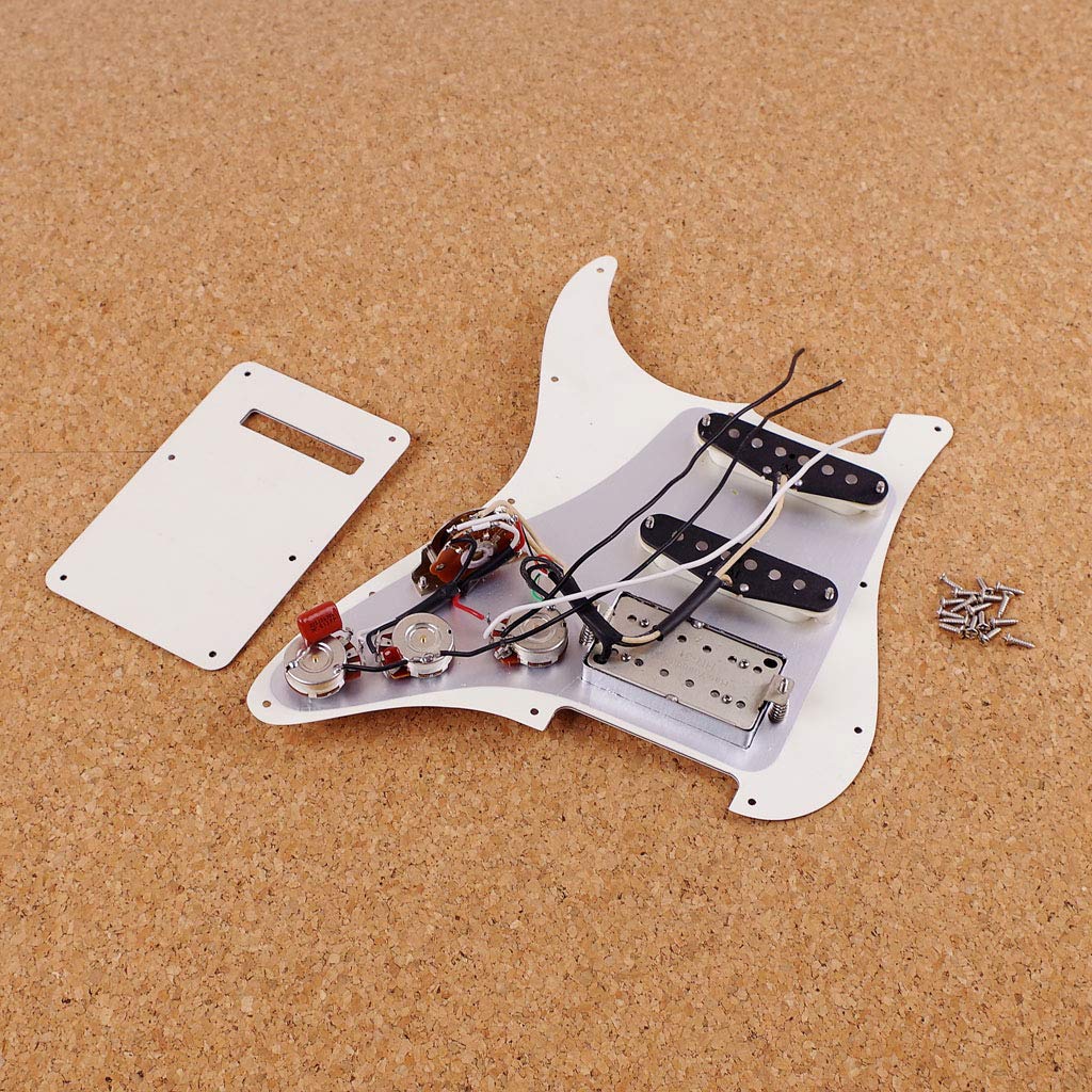 Alnicov Pickguard precableado con carga de guitarra SSH Alnico Pastillas Humbucker de doble riel con cubierta trasera para reemplazo de guitarra eléctrica Strat ST, color blanco
