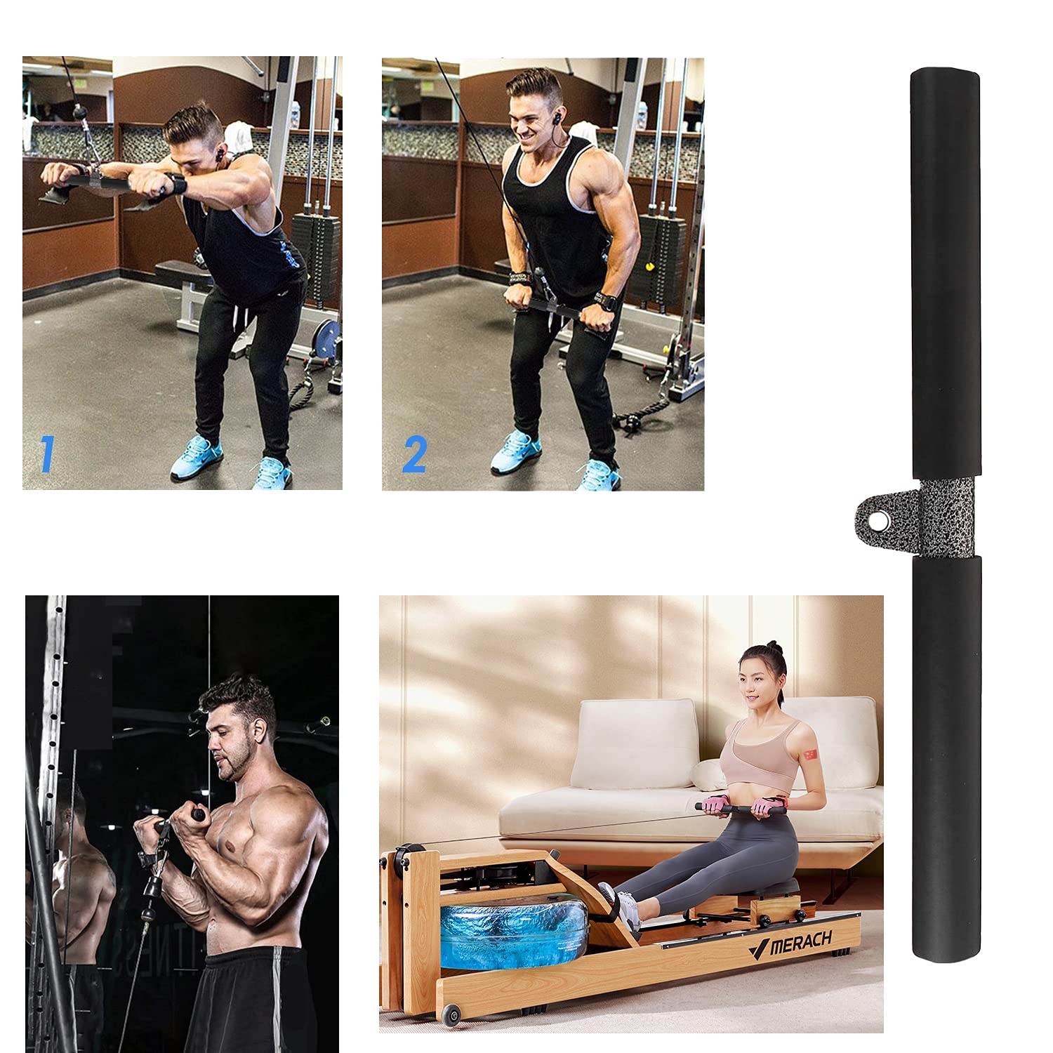 LAT-Zugstange für Kabelzug & Latzug – 40cm Gerade Stange mit Schaumstoffgriffen, Kompatibel mit Rudergeräten, Heimfitness-Zubehör und Krafttraining für Trizeps/Rücken