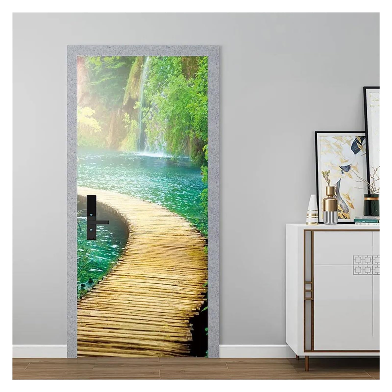 Art mural autocollant de porte pour agrandir une cuisine ou un salon sombre