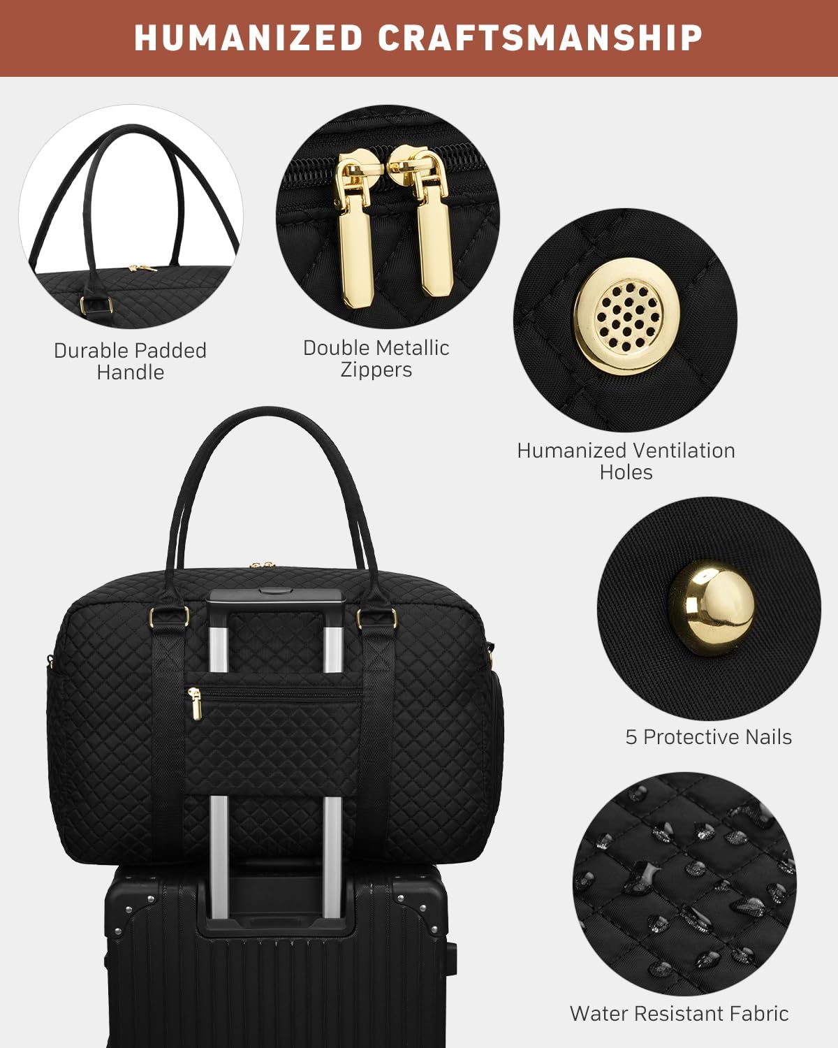 Travel Duffle Bag, Weekender Bags for Women with Shoe Compartment, Carry on Overnight Bag with Toiletry Bag & Wet Pocket, Hospital Bags for Labor and Delivery (Black) - Image 5