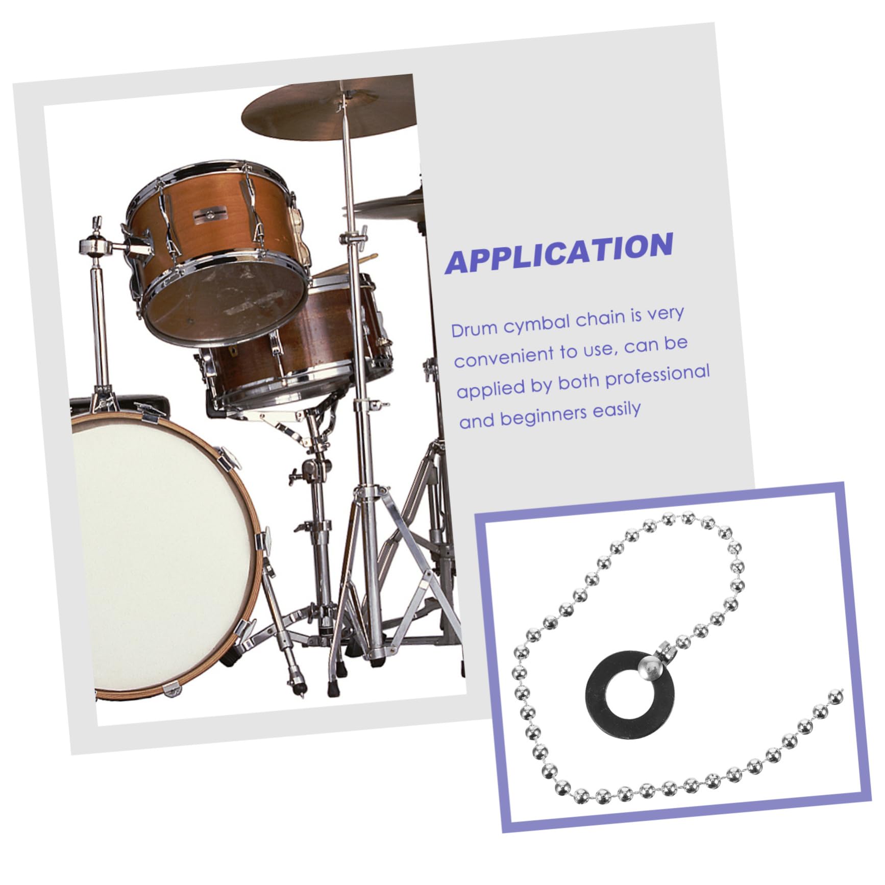 ERINGOGO 2pcs Long Serving Time Cymbal Chain for Drum Kit Metal Cymbal Extension Chain Beads Reliable Use