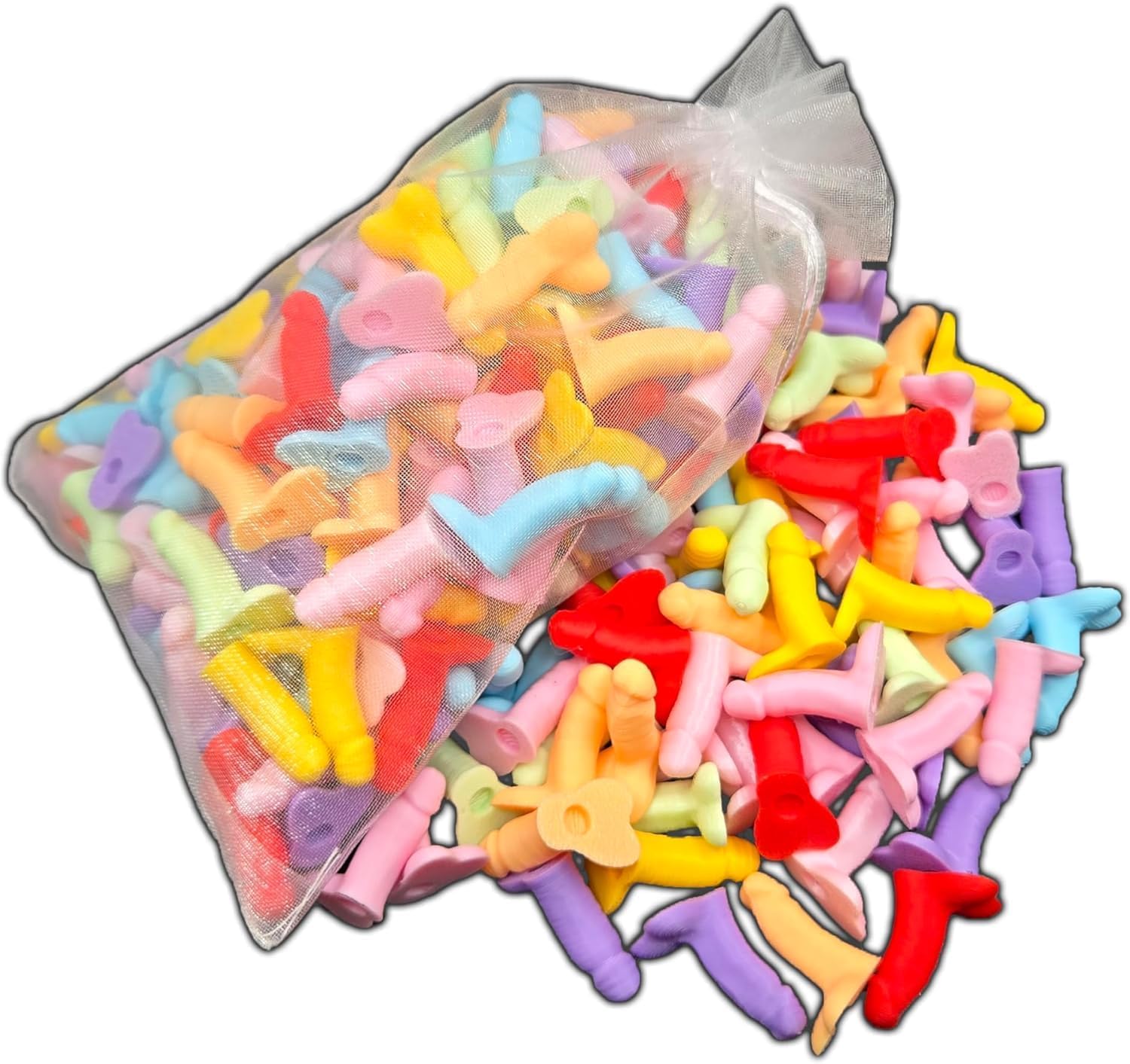 Bag of Dicks - Rainbow Mixed Penis Collection, Novelty Joke Items, Tiny Penis Party Favors, Bachelorette (Medium (approximately 120 pieces))