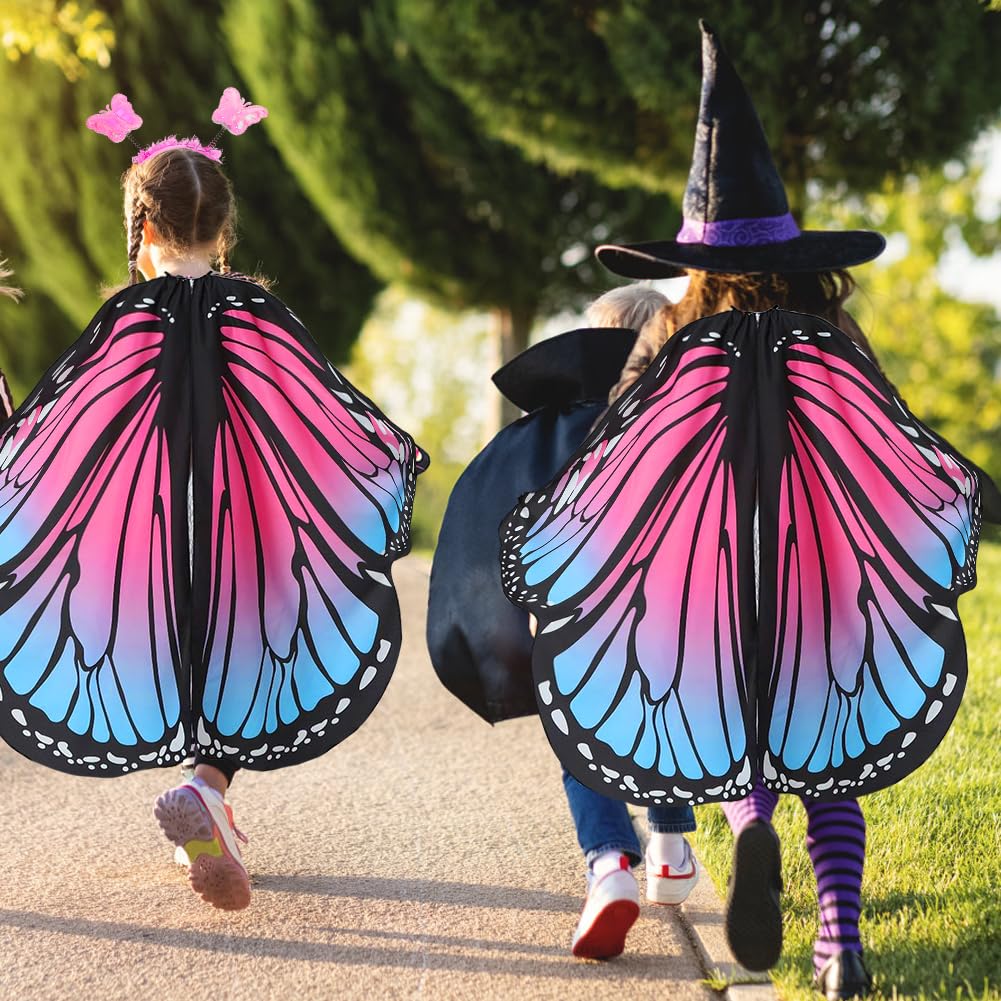 AffeGifts Ailes de Papillon Enfant, Ailes Papillon Deguisement avec Capuche Cape Papillon Enfant Cape Ailes de Papillon Ailes Filles Fantaisie Robe Party Play 3-8 Ans (Rose L