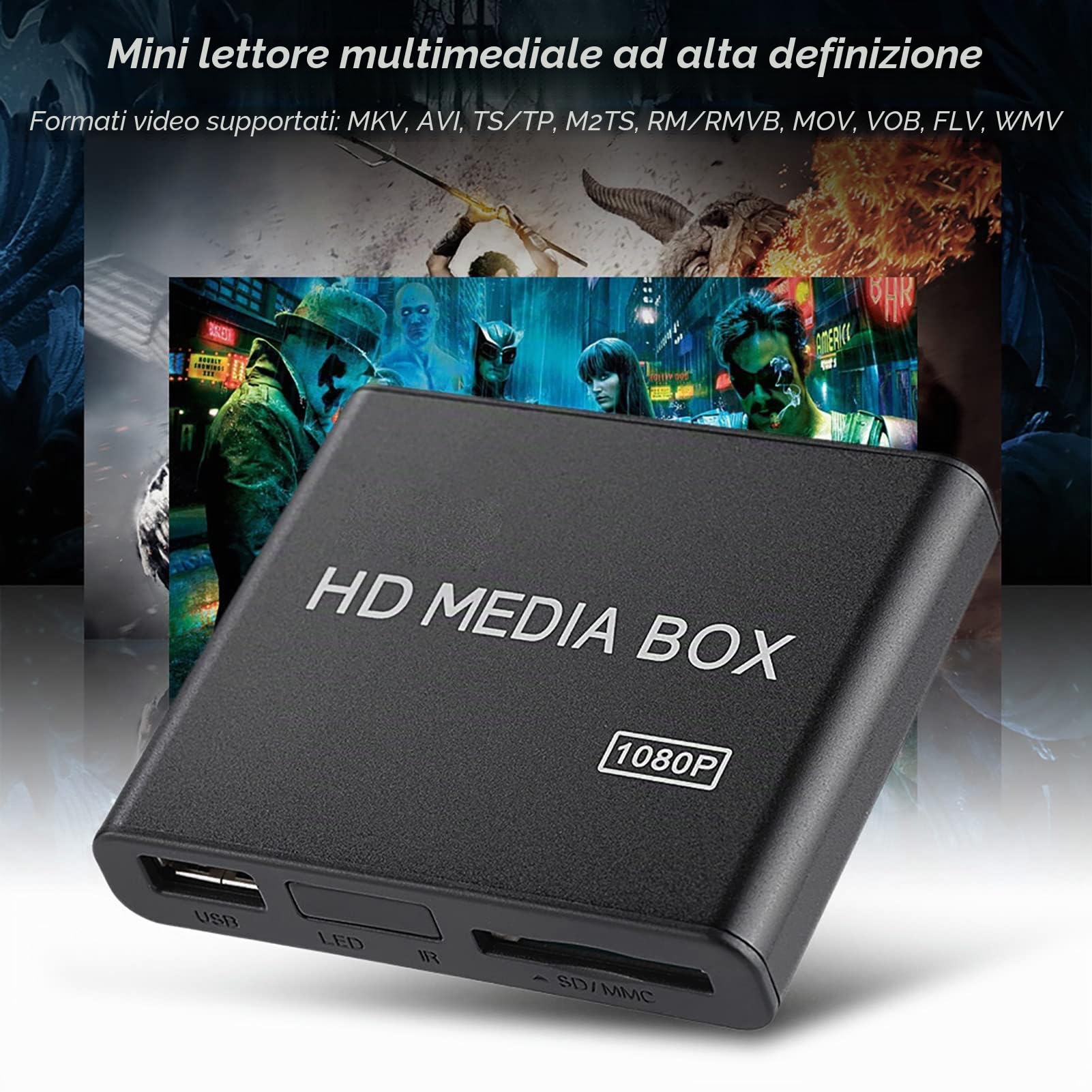 Lettore multimediale HDMI, Full HD Mini Box Media Player 1080P Media Player Box Supporto USB MMC RMVB MP3 AVI MKV (Nero)(Me)