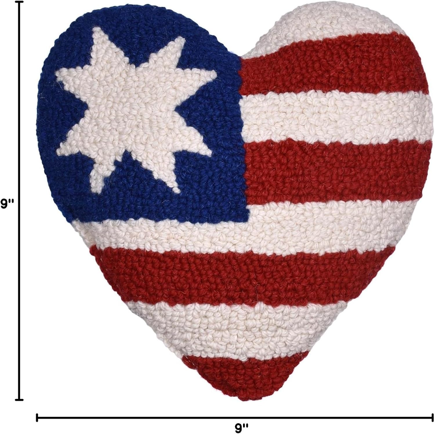 American Flag Themed 9" Heart Shaped Hooked Wool Throw Pillow