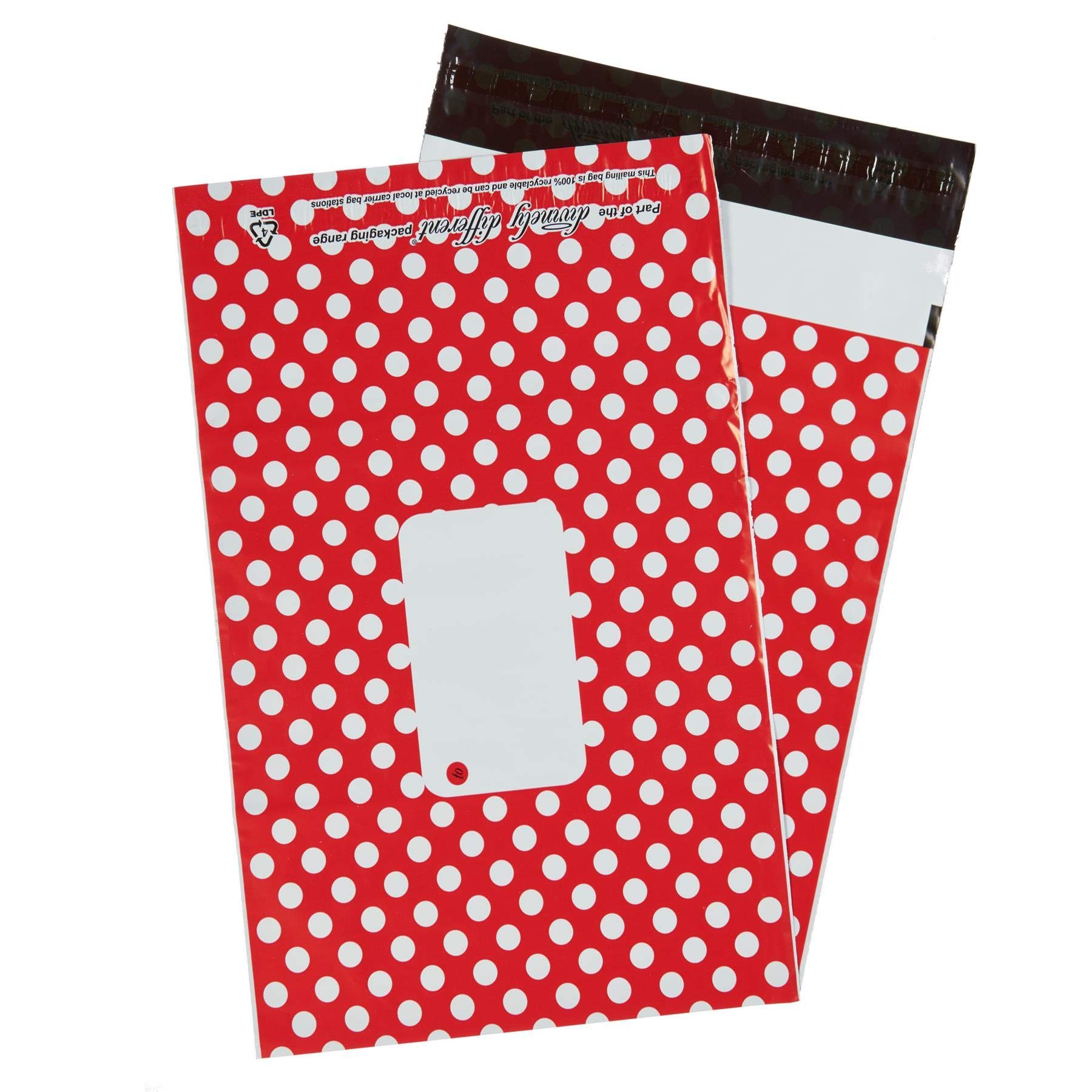 25 x Red Printed Polka Dot Polythene Mailing Bags - 320mm x 440mm 13" x 17" - Post Plastic Polybag Poly Strong Self Seal