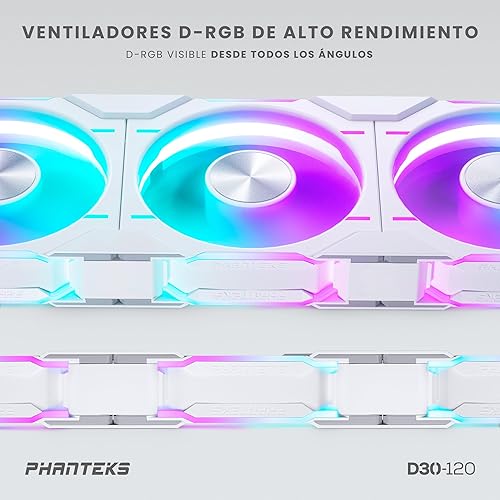 Miniatura 3 de Phanteks (PH-F120D30_DRGB_PWM_WT01_3P) D30-120 DRGB PWM Paquete de 3 ventiladores de rendimiento D-RGB premium, iluminación ARGBDRGB, sistema de