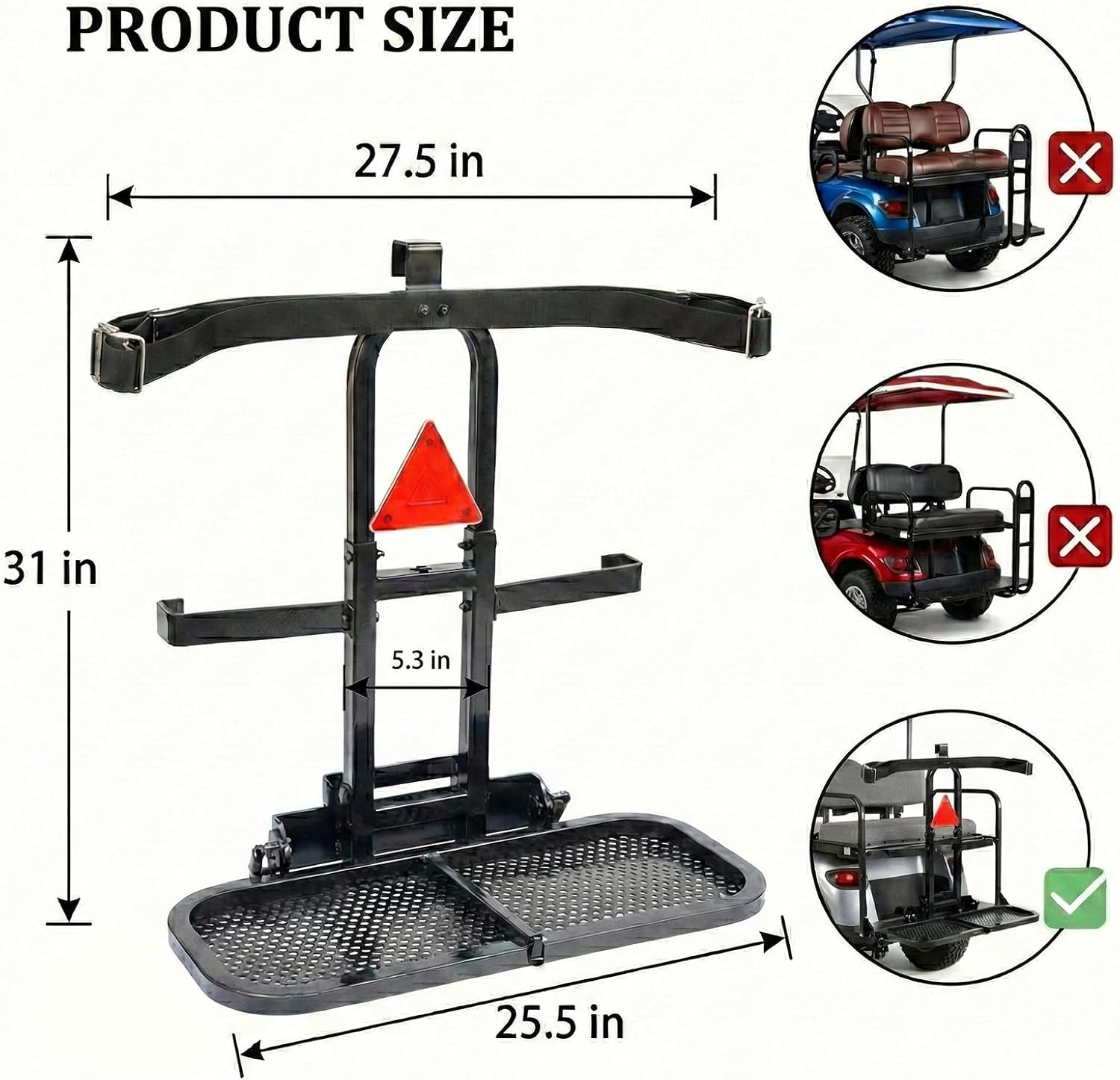 Upgraded Foldable Golf Cart Rear Seat Bag Holder, Compatible with 8-Inch Rear Safety Bars, The Golf Cart Bag Holder Bracket Fits EZGO/Club Car/Yamaha Models — Space-Saving & No-Drilling Installation.