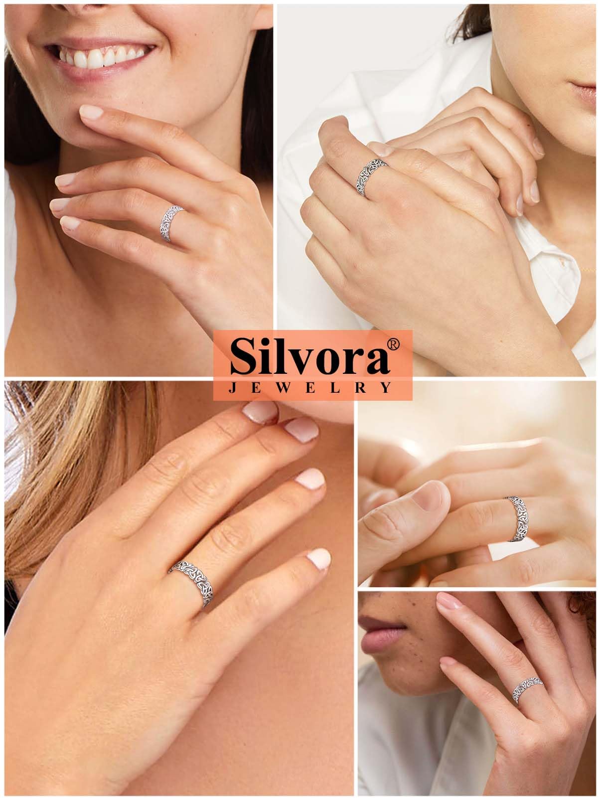 Silvora 925 Anillo Celta Plata Mujer Banda Fina Regalo Alianza Pareja | Material Plata de Primera Ley Nudo Trenzado Irlandes Joyería Delicada Céltica Amuleto Regalo Compromiso