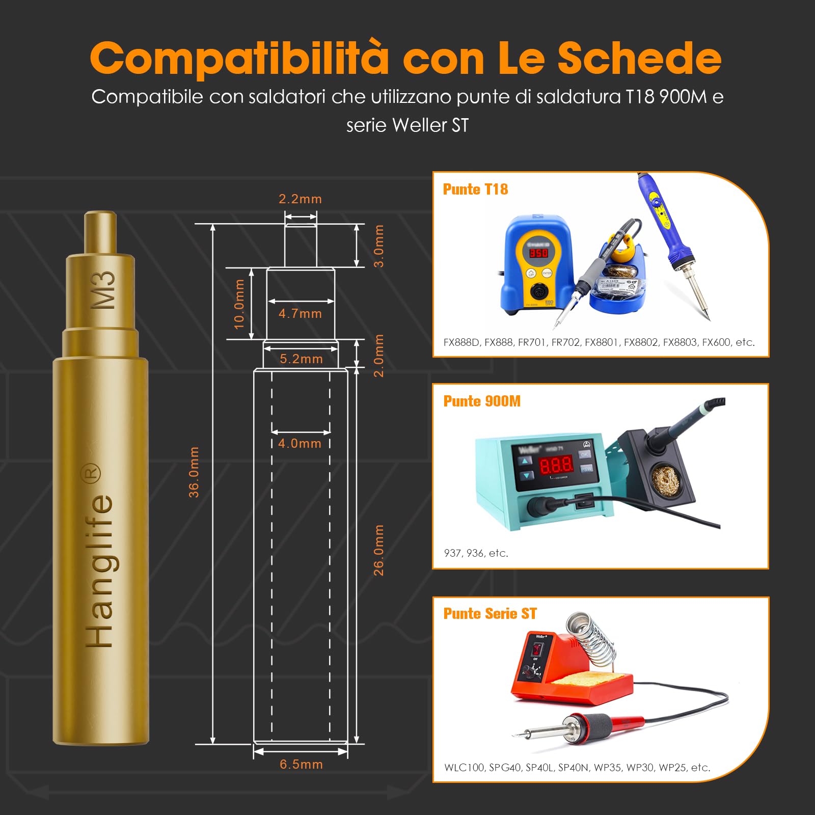 HANGLIFE M3 Inserti Filettati a Caldo con Punte Saldatore Stagno, Inserto Filettato per Componenti di Stampa 3D e Parti in Plastica - Dadi Scanalati Metrici in Ottone (100 Pezzi)