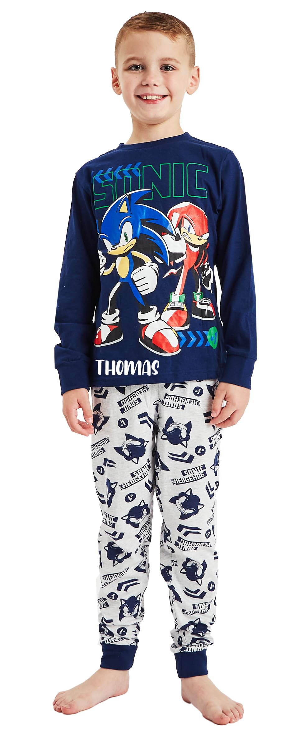 Sonic The Hedgehog Boys Personalised Pyjamas Gamer Gaming Pyjamas (Personalised - Sonic Knuckles, 6-7 Years)