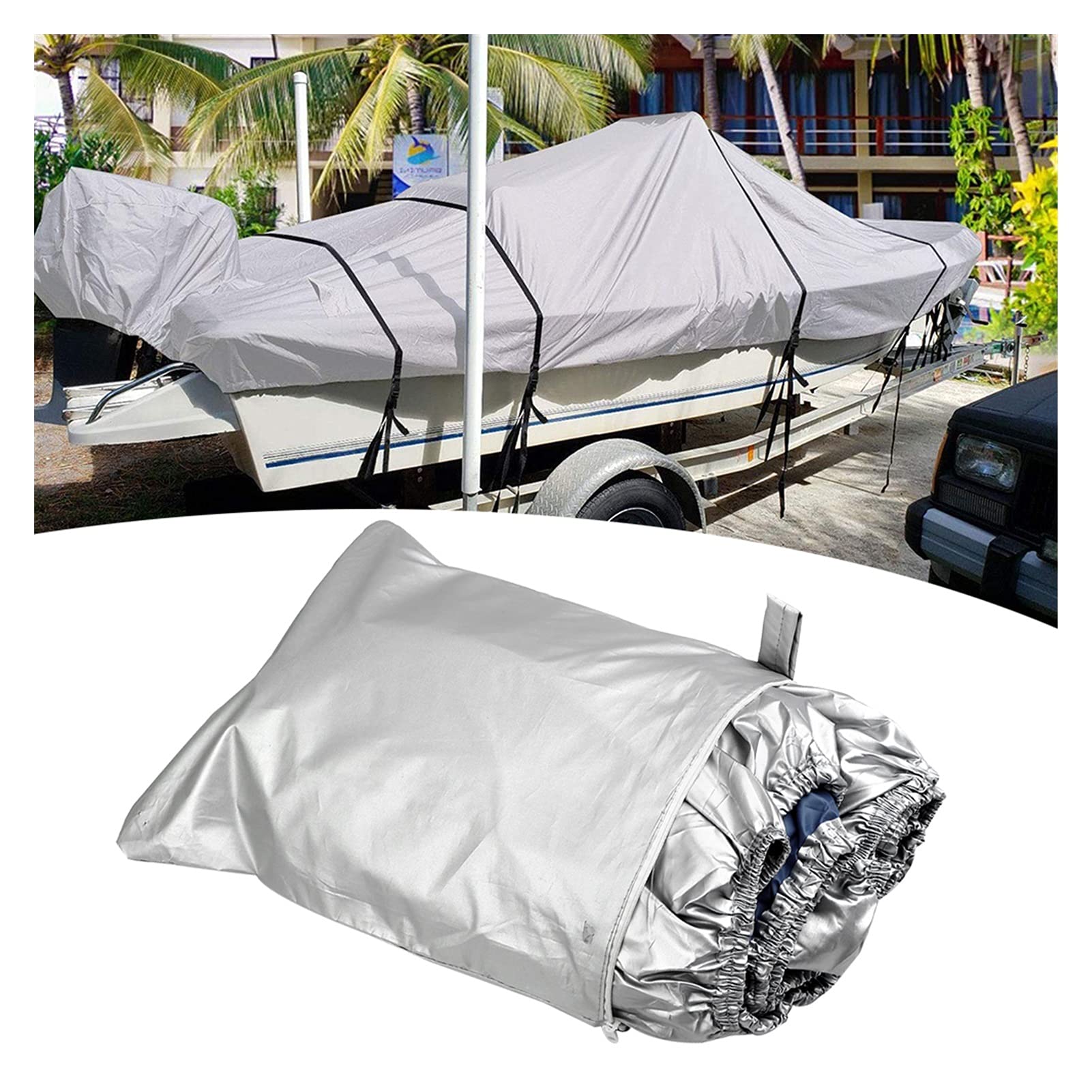 Telo Copri Barca,Copertura Della Barca Copertura for barche Yacht Protezione for esterni Protezione da barca impermeabile in argento riflettente 300D Oxford Tessuto Anti-Smasking Tear Proof 11-22FT