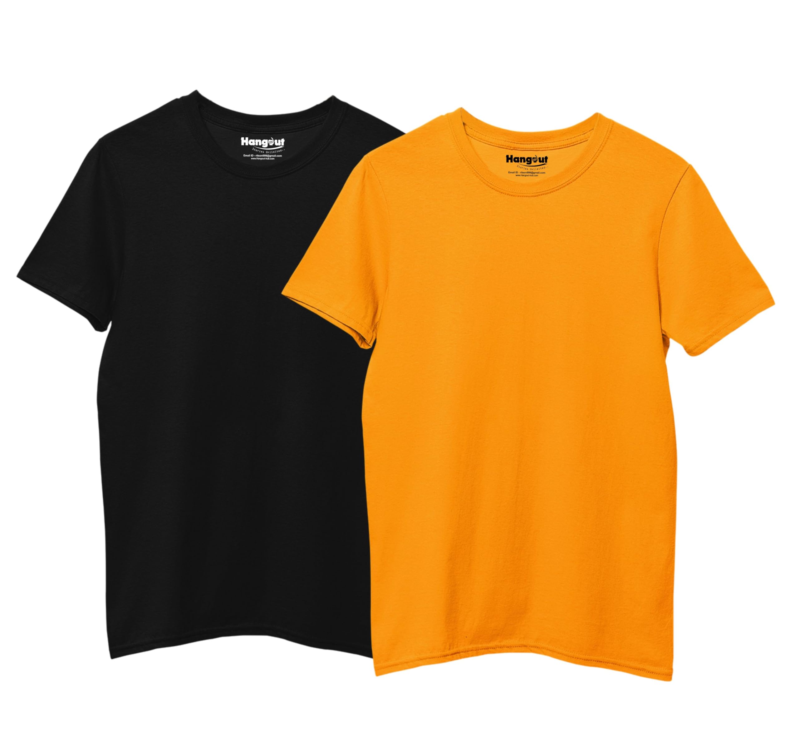 Hangout Hub|Girls Solid Tshirt|Breathable Fabric|Black Yellow|4-6Y|Set of 2