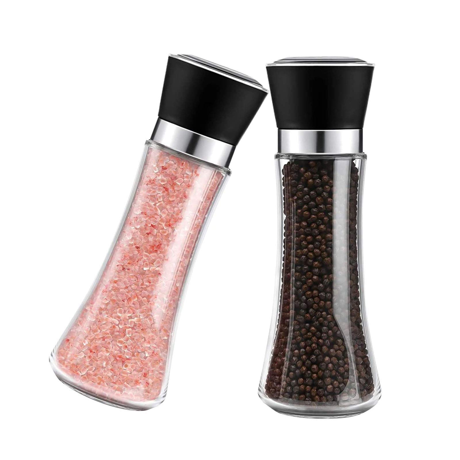 Salt and Pepper Grinders Premium Pepper Mills Grinders with Adjustable Coarseness Hand Grinder Mill Spice Grinders for Sea Salt, Chili, Sesame,Pack of 2