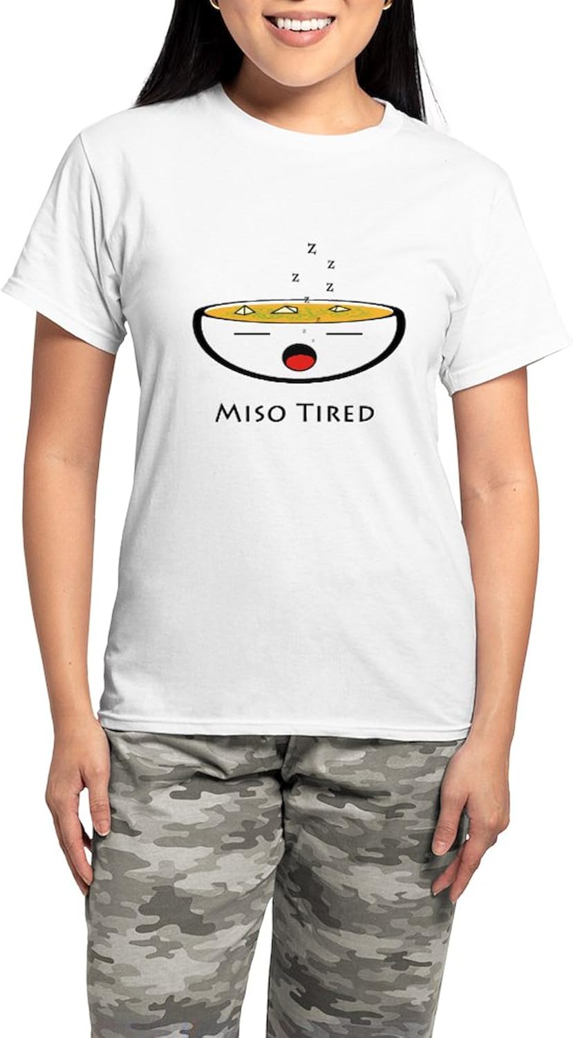CafePress Miso Tired Pajamas Women's Novelty Cotton Pajama Set, Comfortable PJ Sleepwear