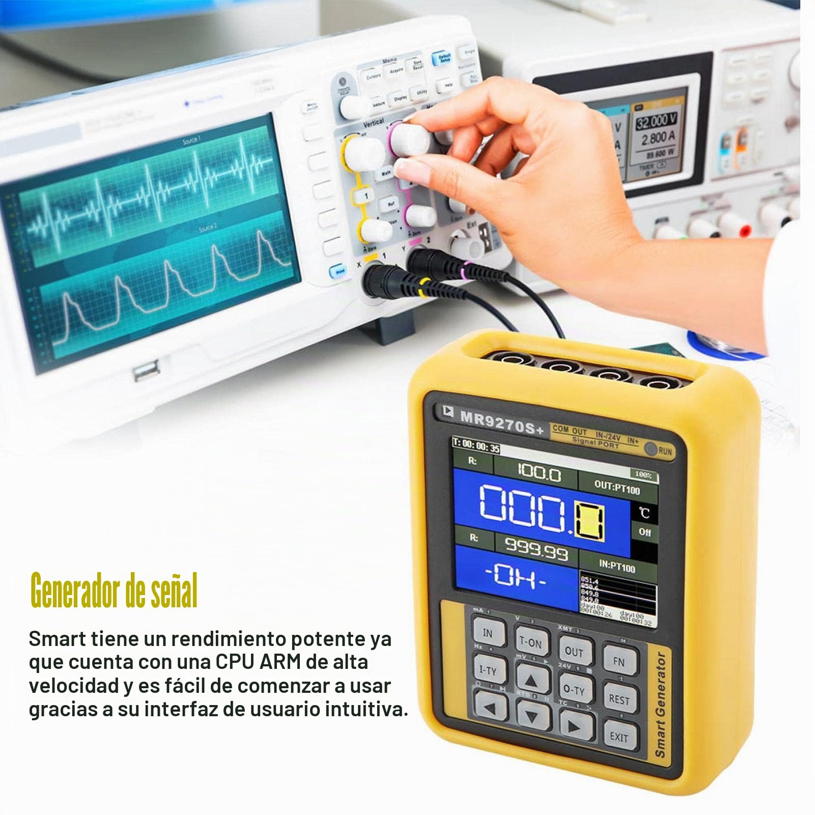 Tyenaza Generador de Señal MR9270S, Generador de Señal Multifunción Portátil, MR9270S + 4-20MA Generador de Señal Calibración Corriente Voltaje Termopar, para Sistema PLC DCS (AC220V EU Plug)