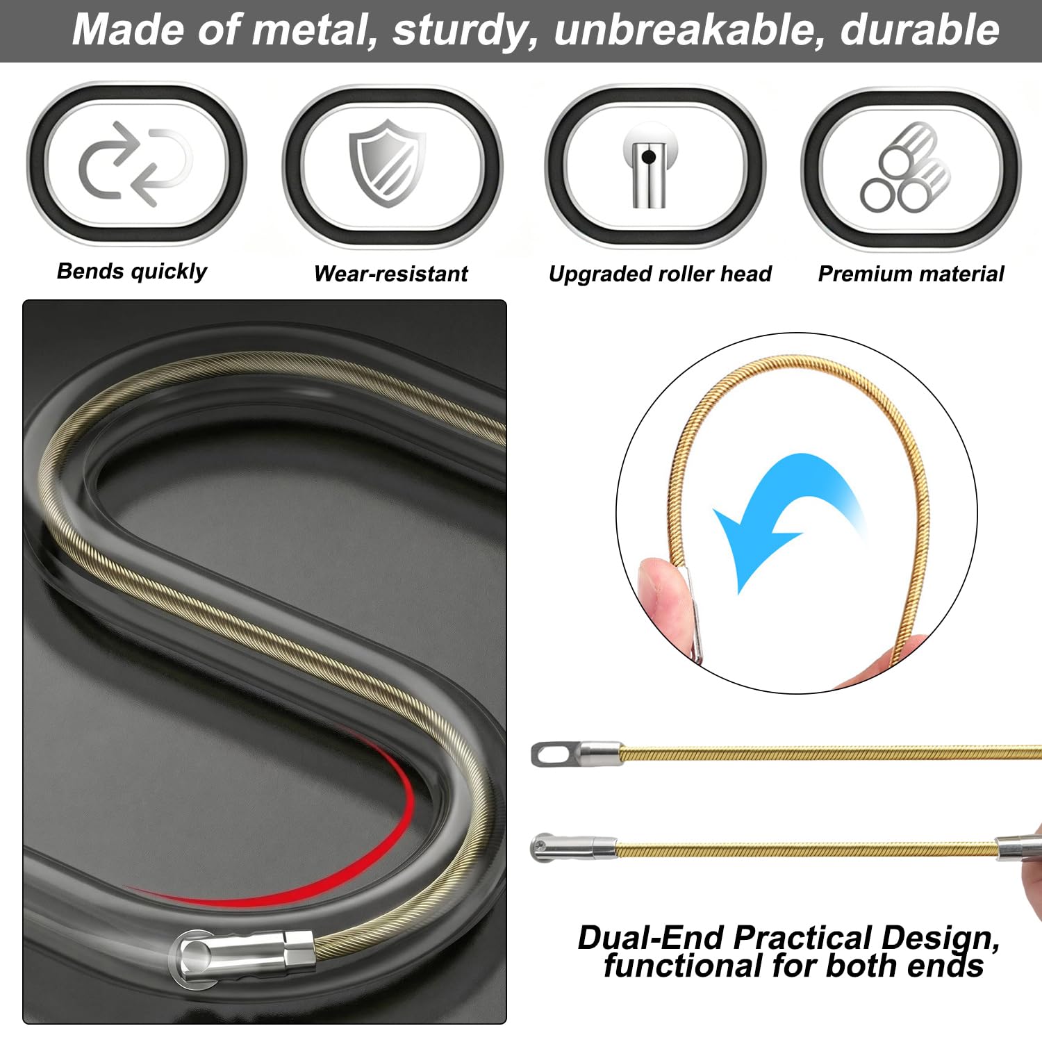Cavo Metallo Sonda Passacavi Professionale 3,8mm 20 Metri Molla Elettricista Elettricista Attrezzi Sonda Elettricista Sonda Passacavi Sonda Tiracavi con 2 Molla di Guida Per Cavi Elettricista