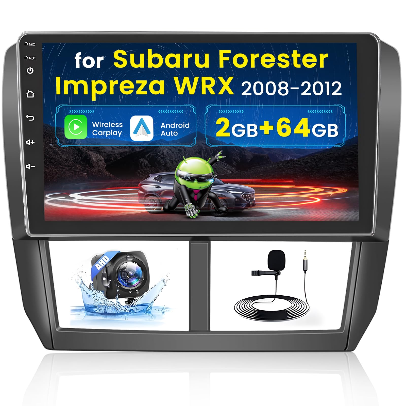 2+64GB【for Subaru Impreza Forester WRX 2008 2009 2010 2011 2012】 Fuluku Android 13 Car Stereo with Wireless Carplay Android Auto, 9'' Touch Screen Car Radio GPS Navigation WiFi Bluetooth SWC Camera