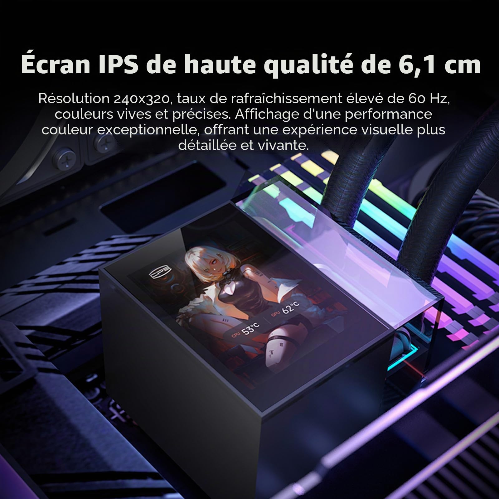 PCCOOLER AIO Refroidisseur de liquide pour processeur, écran LCD IPS 2,4", 360 mm, compatible avec AM4 AM5 Intel LGA 1700/1851/115X CPS (DS360 Display WH)