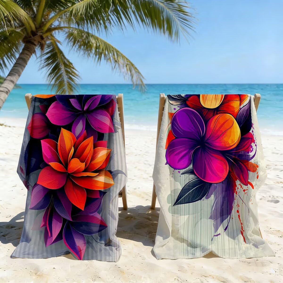 Ręcznik plażowy XXL, 90 x 180 cm, zestaw 2 szt., z mikrofibry, ręcznik plażowy w kwiaty, szybkoschnący, ręcznik do sauny, ręcznik fitness, ręcznik plażowy, do sauny, duży ręcznik kąpielowy, prezent