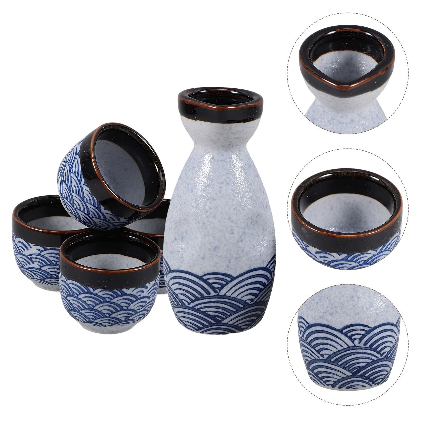 BETOOKY Ensemble de 5 Pièces Tasses à Saké Japonaises en Céramique Supérieure Pichet de 180ml, Design Épuré pour Bureau ou Salle de Bar