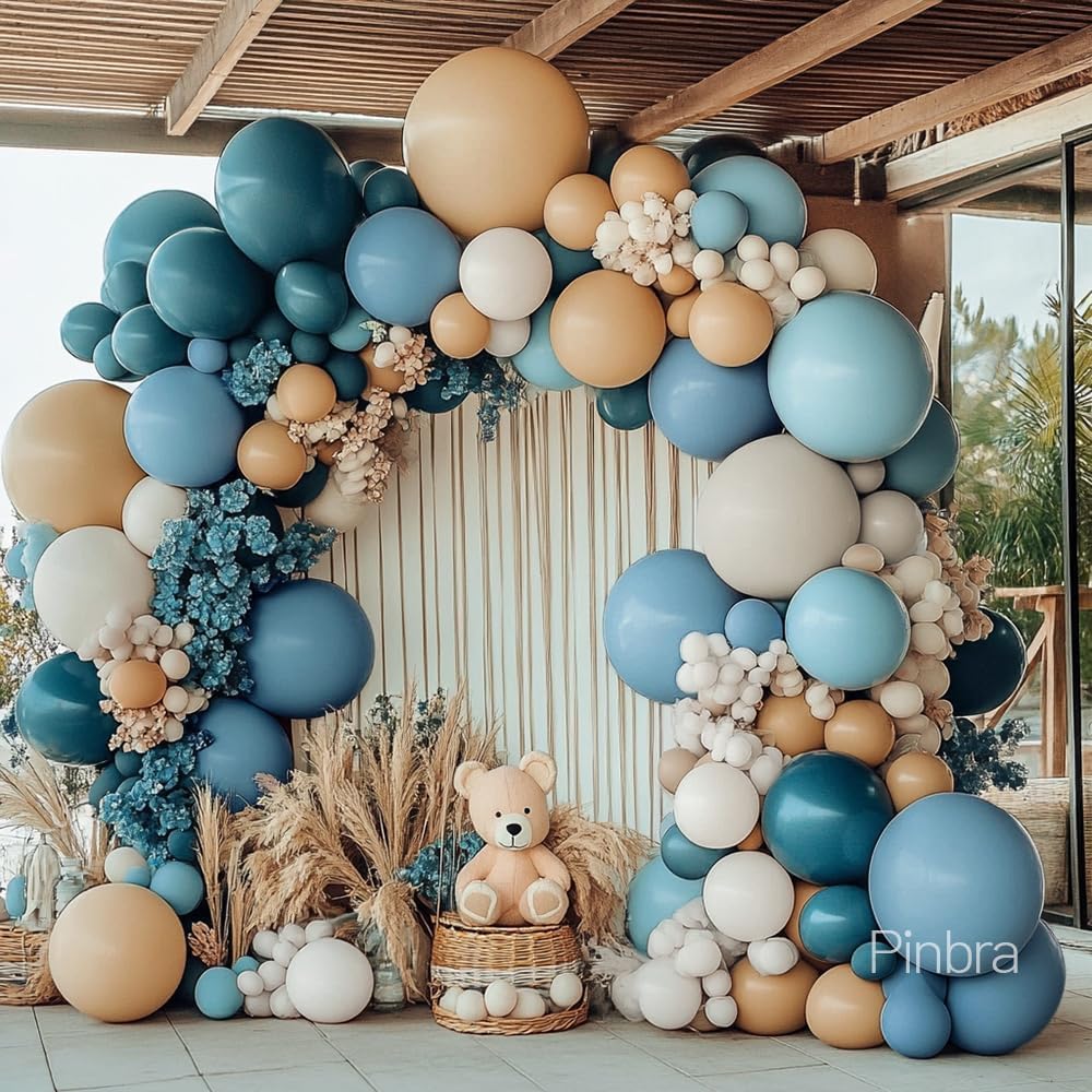 Dusty Blue Tan Double Stuffed Balloon Garland Different Sizes 18In 12In 5In White Sand Nude Balloon Arch Kit For Baby Shower Wedding Gender Reveal Birthday Party Decorations