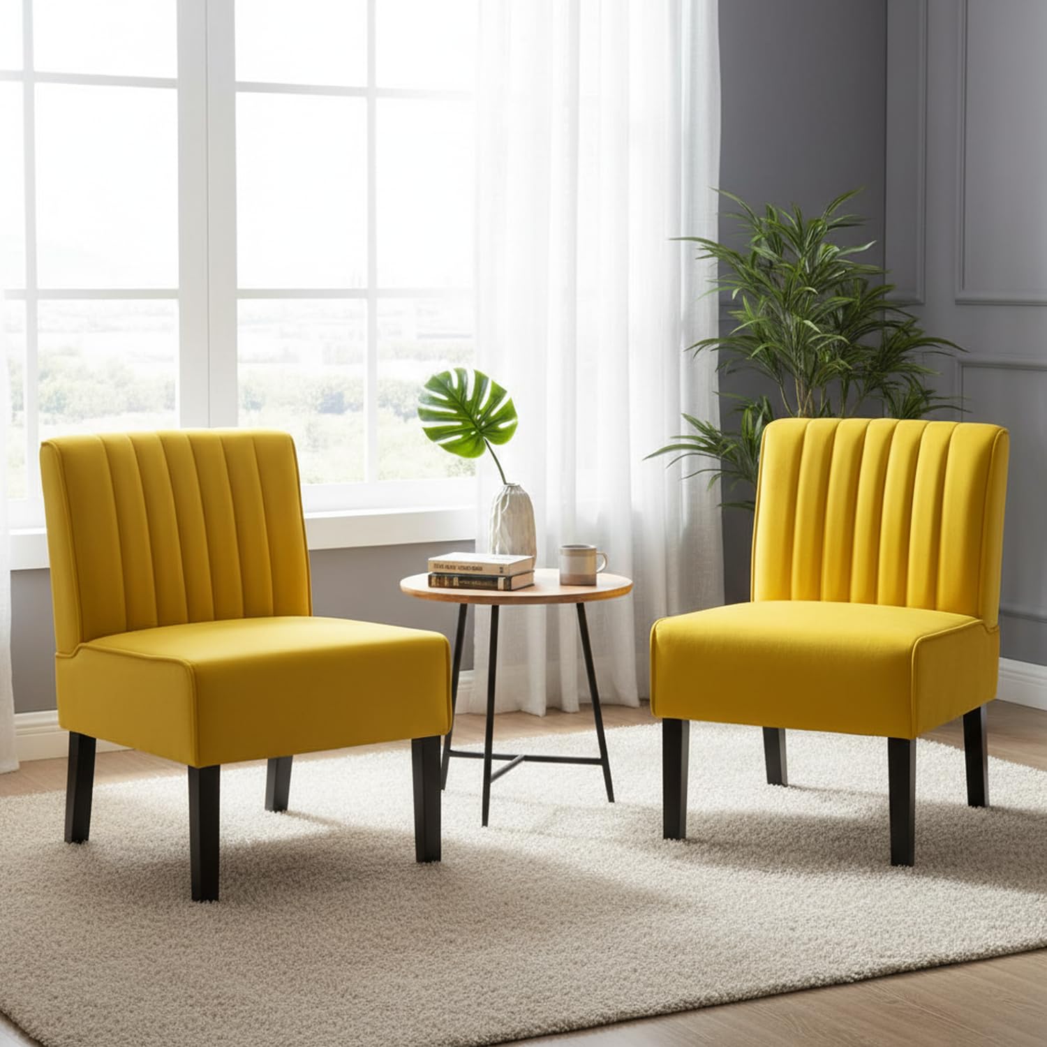 Container Furniture Direct Reese Mid Century Modern Accent Chairs Set of 2 with Minimalist Design, Elegant Velvet Upholstery and Solid Wood Legs,