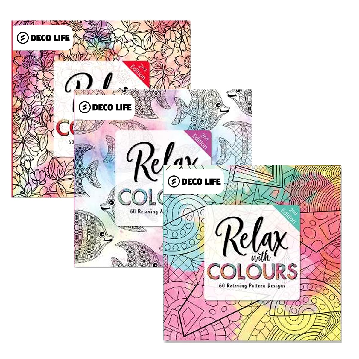 Deco Life Series 2 Deco Life® Adult Colouring Books Pack Of 3 Colouring Books 180 Illustrations Of Animals, Florals, And Patterns Relaxing Art Therapy For Mindfulness Colouring Bliss Relaxing Colouring Books