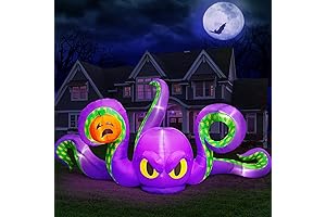 12ft Giant Octopus Halloween Inflatables Ursula Purple Sticky Pumpkin LED Light Blow...