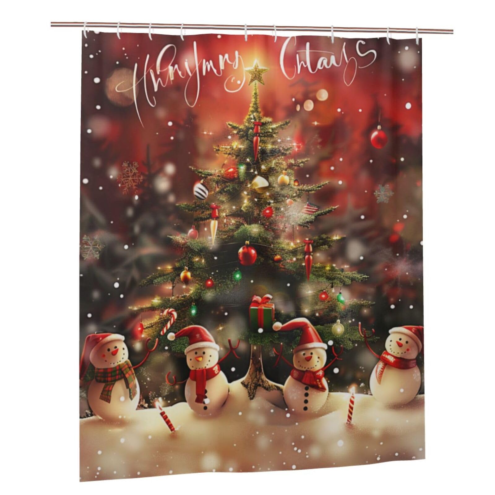 BWWHCCTI Merry Christmas Printed Shower Curtain With 12 Plastic Hooks Opaque Quick Drying Waterproof Shower Curtains Sets For Bathroom 152x183 Cm
