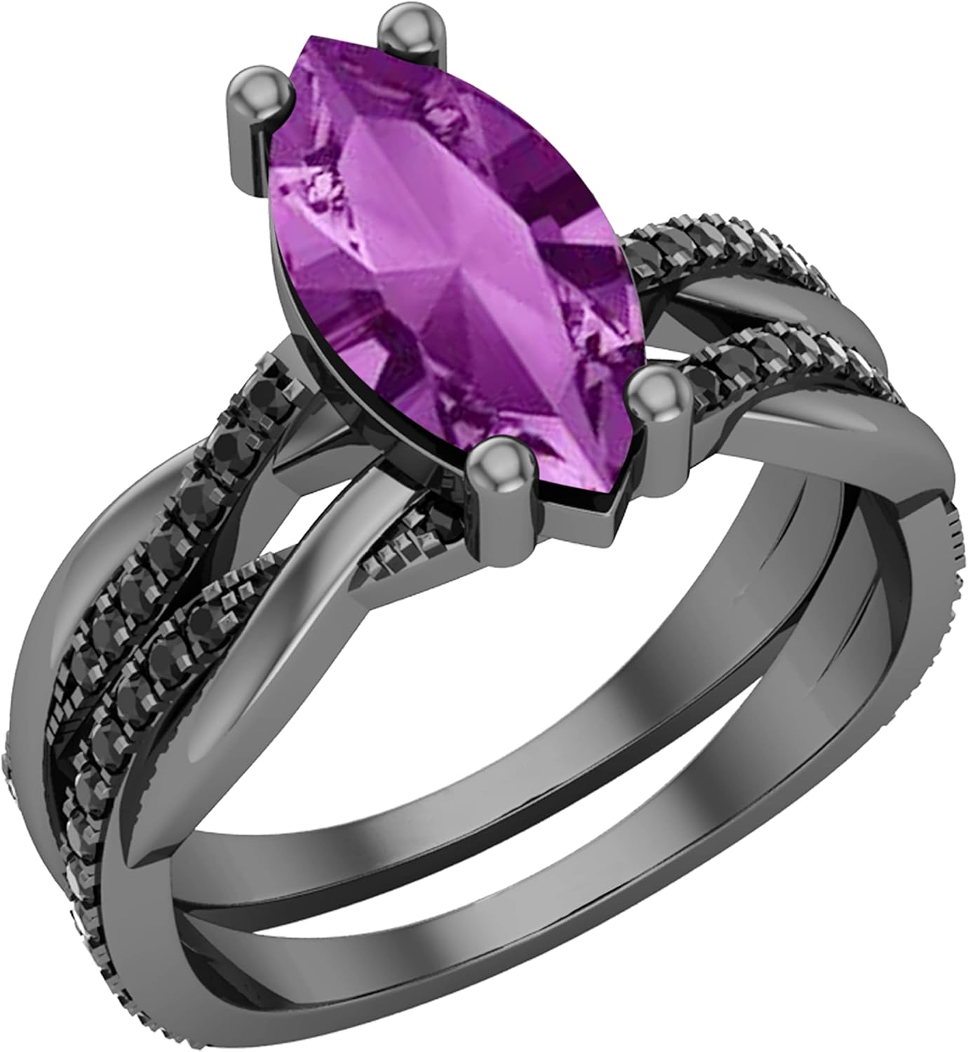 Dazzlingrock Collection 12X6mm Marquise Gemstone & Round Black Natural Diamond Engagement Ring Set, Available in Various Gemstones in Black Plated 10K/14K/18K Real Solid Gold & 925 Sterling Silver