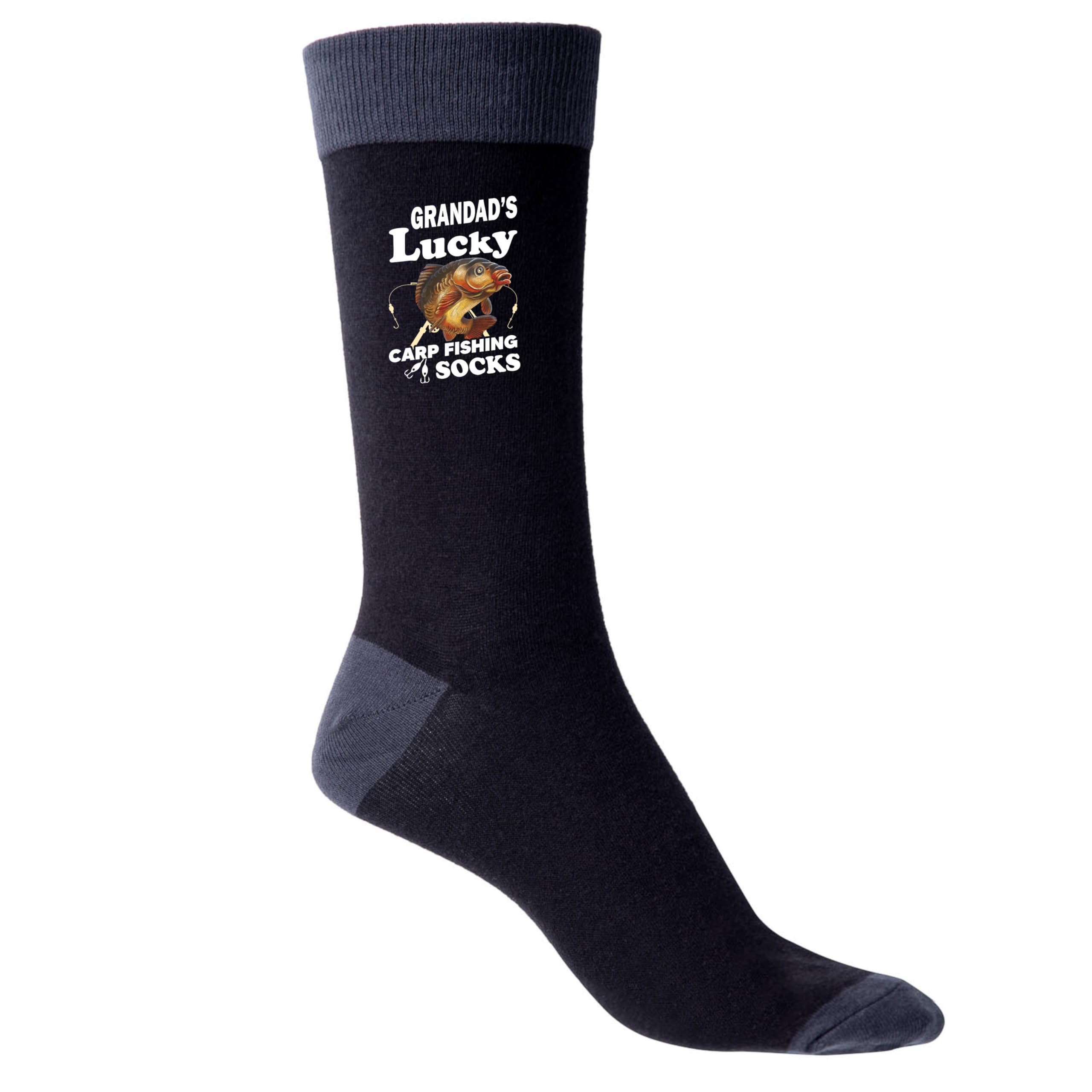 Print4U Grandad's Lucky Carp Fishing Men's Black Socks Anglers Father's Day