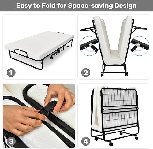 Miniatura 6 de GORELAX Cama plegable con colchón para adultos, juego de cama portátil pequeño de tamaño individual con marco de metal y colchón de espuma