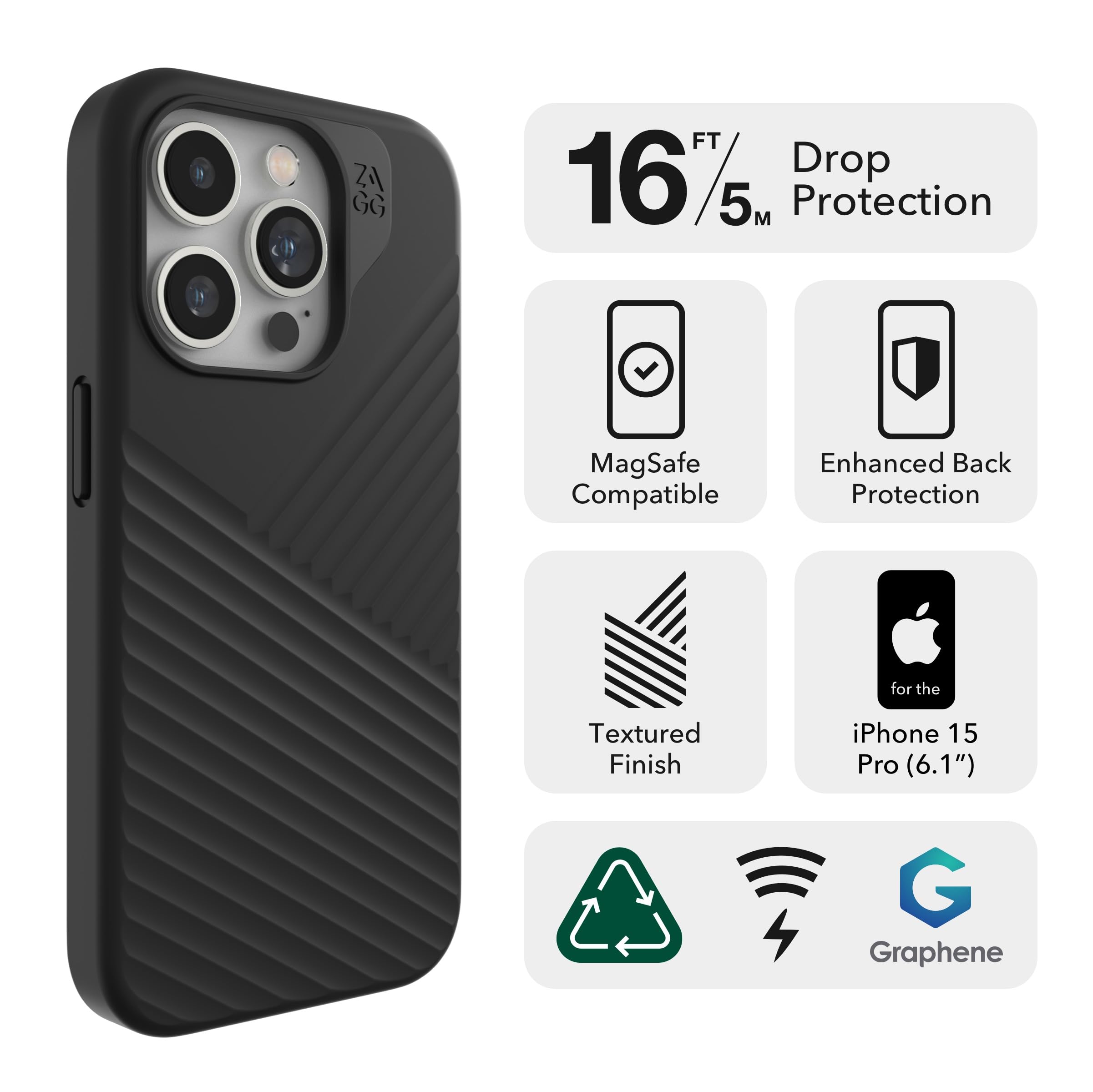 ZAGG Denali - Custodia a scatto per iPhone 15 Pro, protezione dalle cadute (5 m), custodia per cellulare testurizzata a doppio strato, design antiscivolo, custodia per telefono MagSafe, blu navy