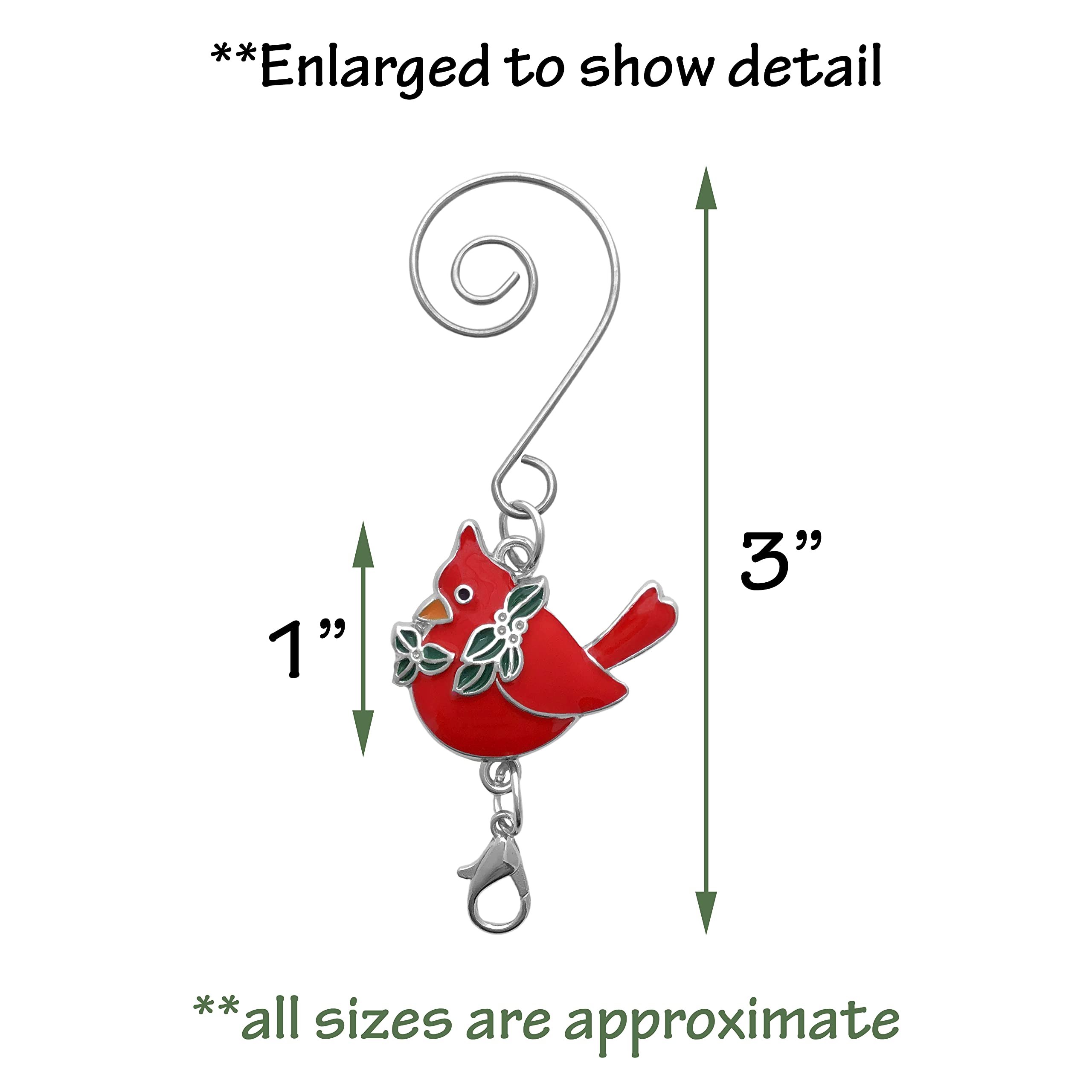 BANBERRY DESIGNS Juego de 10 ganchos de adorno de Navidad con gancho en S y garra de langosta – Accesorios de adorno de Navidad – Detalles de Navidad con temática cardenal – Abalorio esmaltado