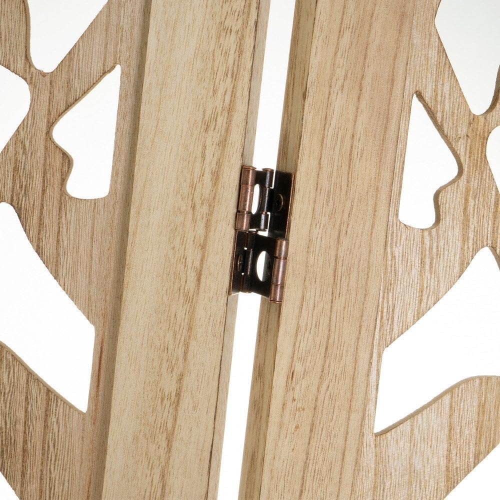 LOLAhome Biombo de 3 Hojas de Madera de paulonia Natural con Tallado de 120x170 cm (Natural Hojas)