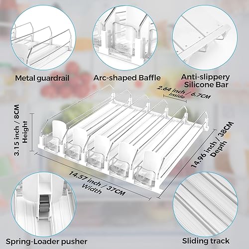 Vista 6 de Dispensador de bebidas BingoHive para refrigerador, organizador de latas de soda autoempujante para nevera, 5 filas ya ensambladas, dispensador