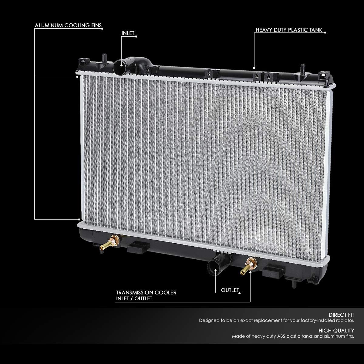 DNA Motoring OEM-RA-2362 OE Style Aluminum Core Radiator Compatible with 00-04 Dodge Neon 2.0 AT, 25-1/8" W X 13-5/8" H X 5/8" D, 1-1/4" Inlet, 1-1/4" Outlets