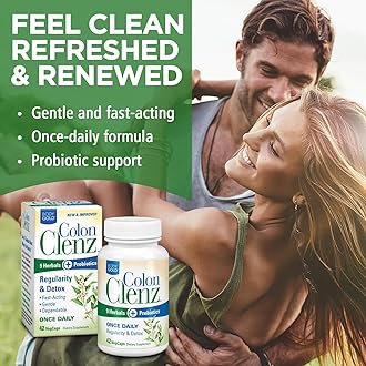 Body Gold Colon Clenz & Detox Overnight Formula | Once Daily with 9 Herbs + Active Probiotics | Constipation Relief for Adults | Bloating Relief for Women & Men 42ct